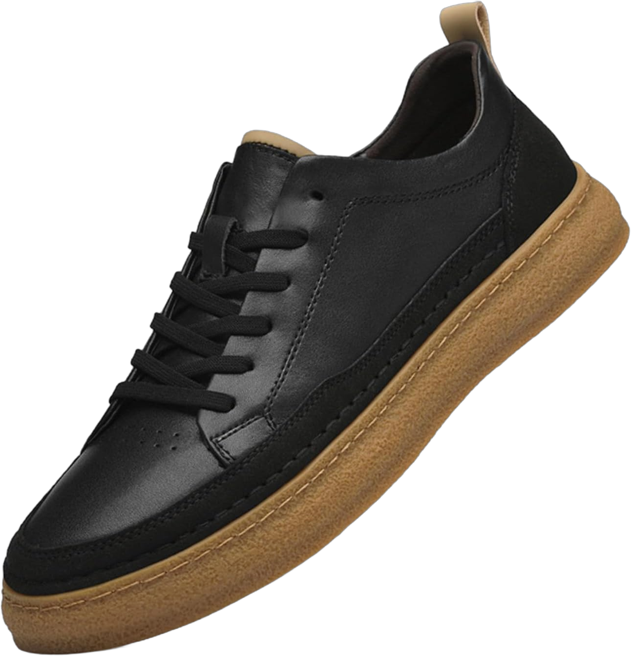 Mens Genuine Leather Platform Casual Sneakers Comfortable Lace-up Soft Sole Skateboard Shoes for Walking Driving Business Working Black 9