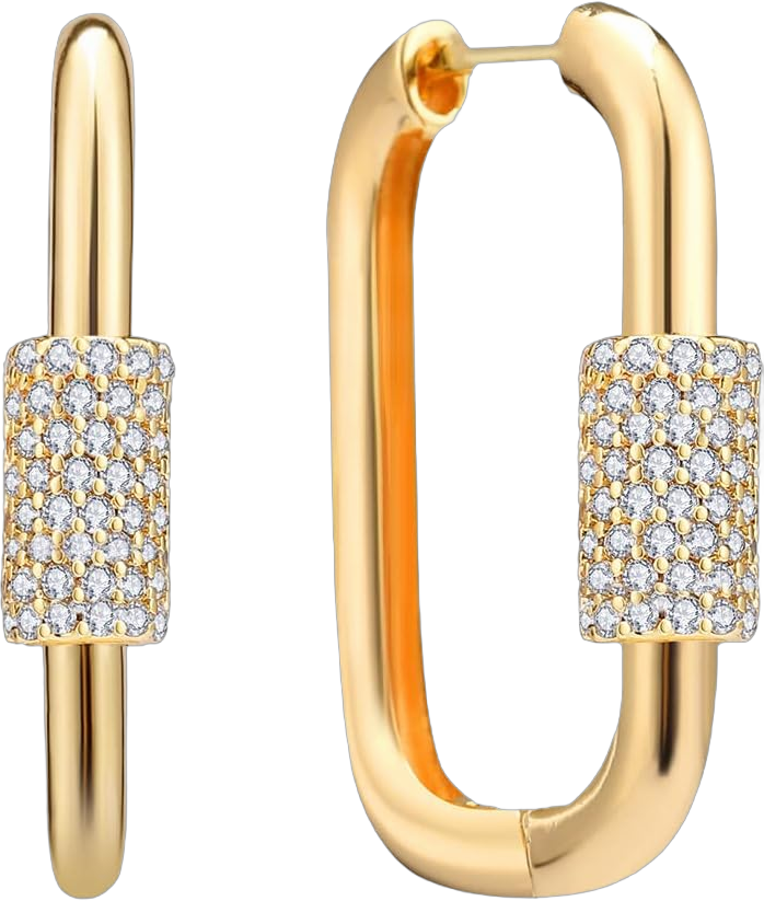 18K Gold Plated Dainty U Shape Huggie Earring for Women, Cubic Zirconia O Huggie Hoop Earrings, Hypoallergenic, Gifting, Everyday Wear Medium(22.8mm)