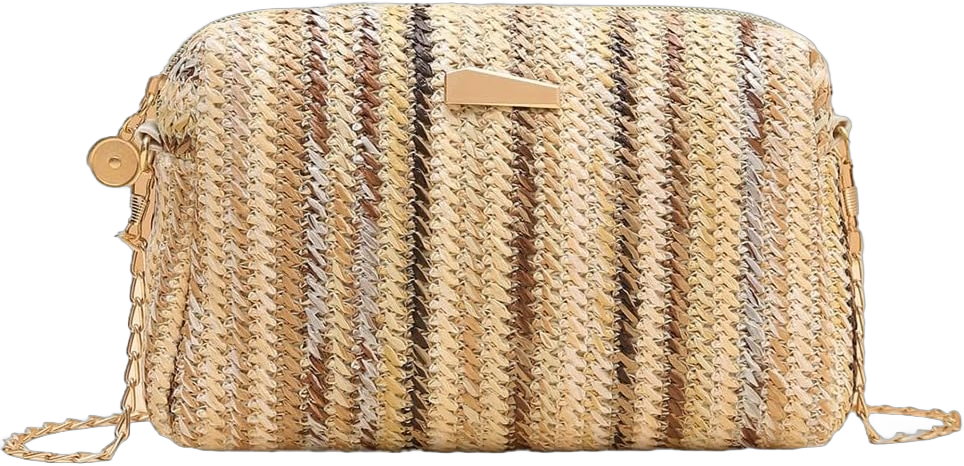 Women’s Straw Tote Bag Rainbow Striped Casual Beach Shoulder Bag Summer Vacation Straw Crossbody Bag Purse 2024 Brown