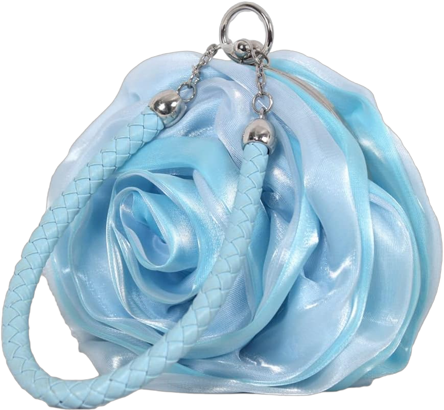 Rose Shaped Evening Bag Soft Satin Clutch Purse Floral Wristlet Handbag for Women Wedding Party Purse Sky Blue