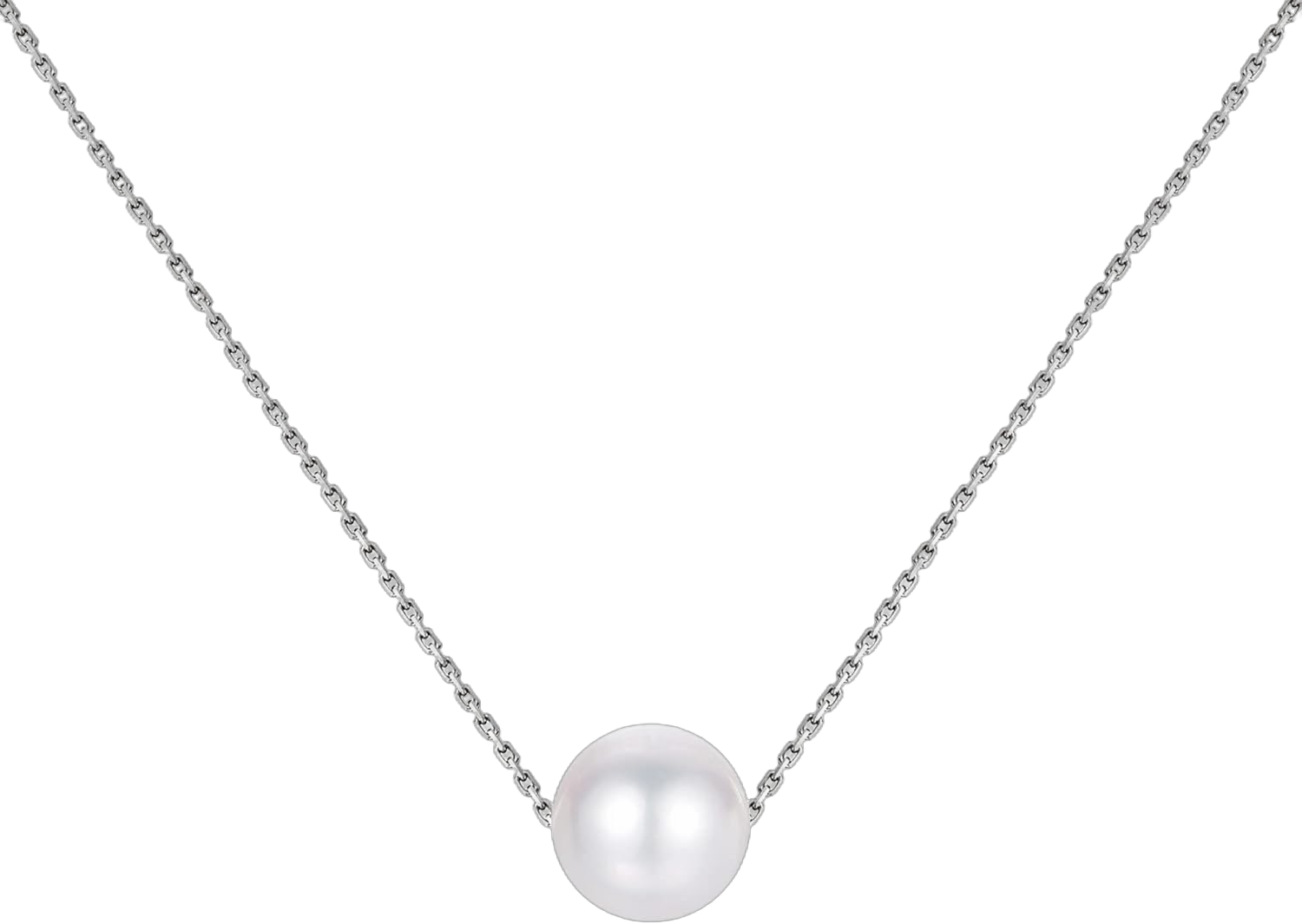 Single Pearl Necklace for Women 925 Sterling Silver Freshwater Cultured 6.5mm - 7mm Pearls Choker Genuine Floating Pearls Necklaces Real Round White L-7.5mm