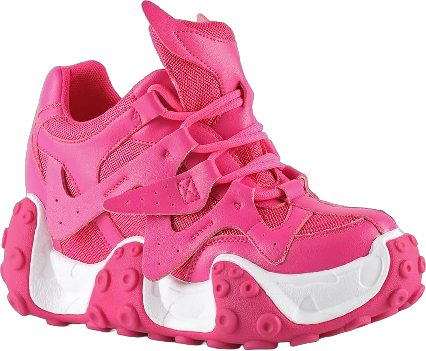 AnthonyWang Carambola-02 Lace Up Hidden Wedge Women's Chunky Platform Sneakers Pink, 8.5