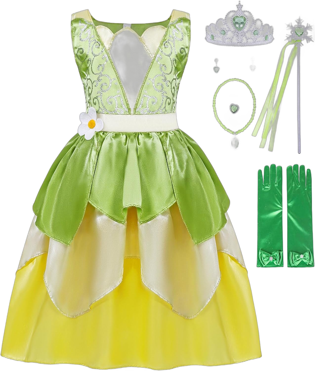 COTRIO Green Fairy Frog Princess Dress Girls Birthday Party Fancy Dresses Kids Halloween Elf Costume Outfits with Accessories Green#a710 With 6pcs Accessories 5-6T