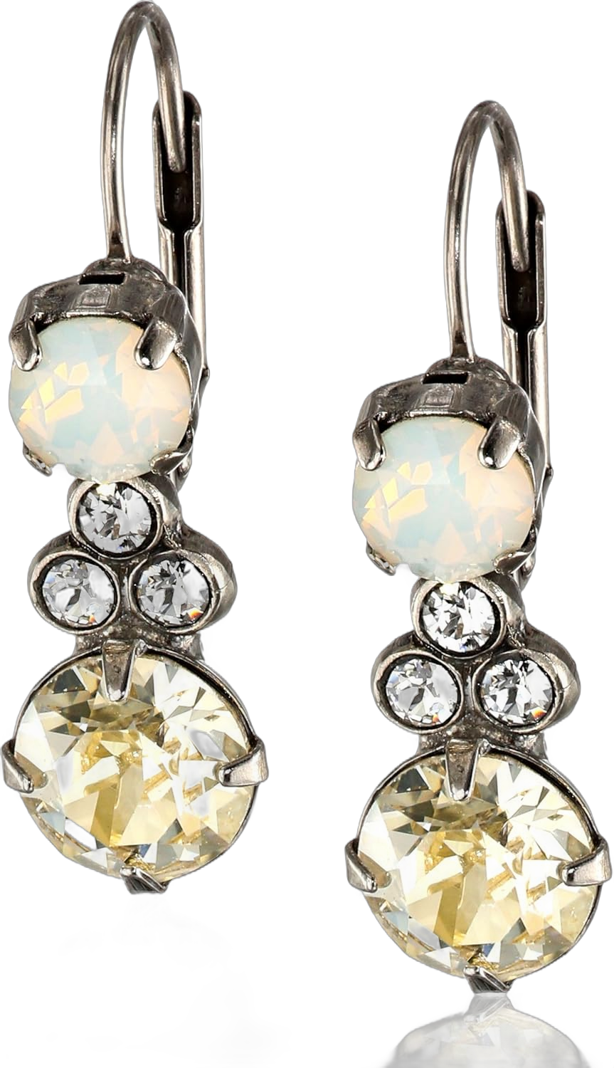 Sorrelli Clustered Circular Crystal Drop Earrings Lemon Zest Antique Silver-Tone