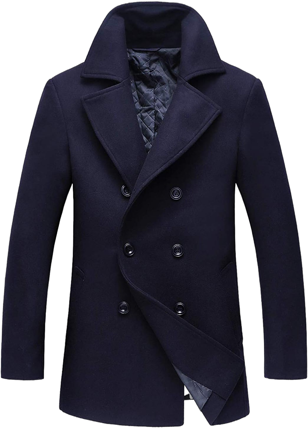 chouyatou Men's Classic Notched Collar Double Breasted Wool Blend Pea Coat XX-Large Dark Blue