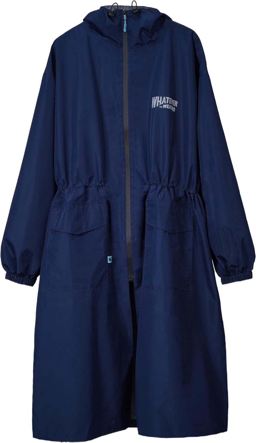 Whatever the Weather Unisex Long Raincoat, Lightweight Rain Jacket Waterproof, Packable Rain Slicker Hood for Men Women Small Navy