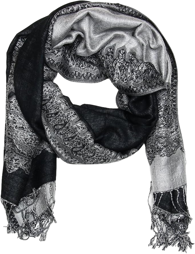 Falari Women's Woven Reversible Pashmina Shawl Wrap Scarf 80" x 27" Reversible - Grey Black