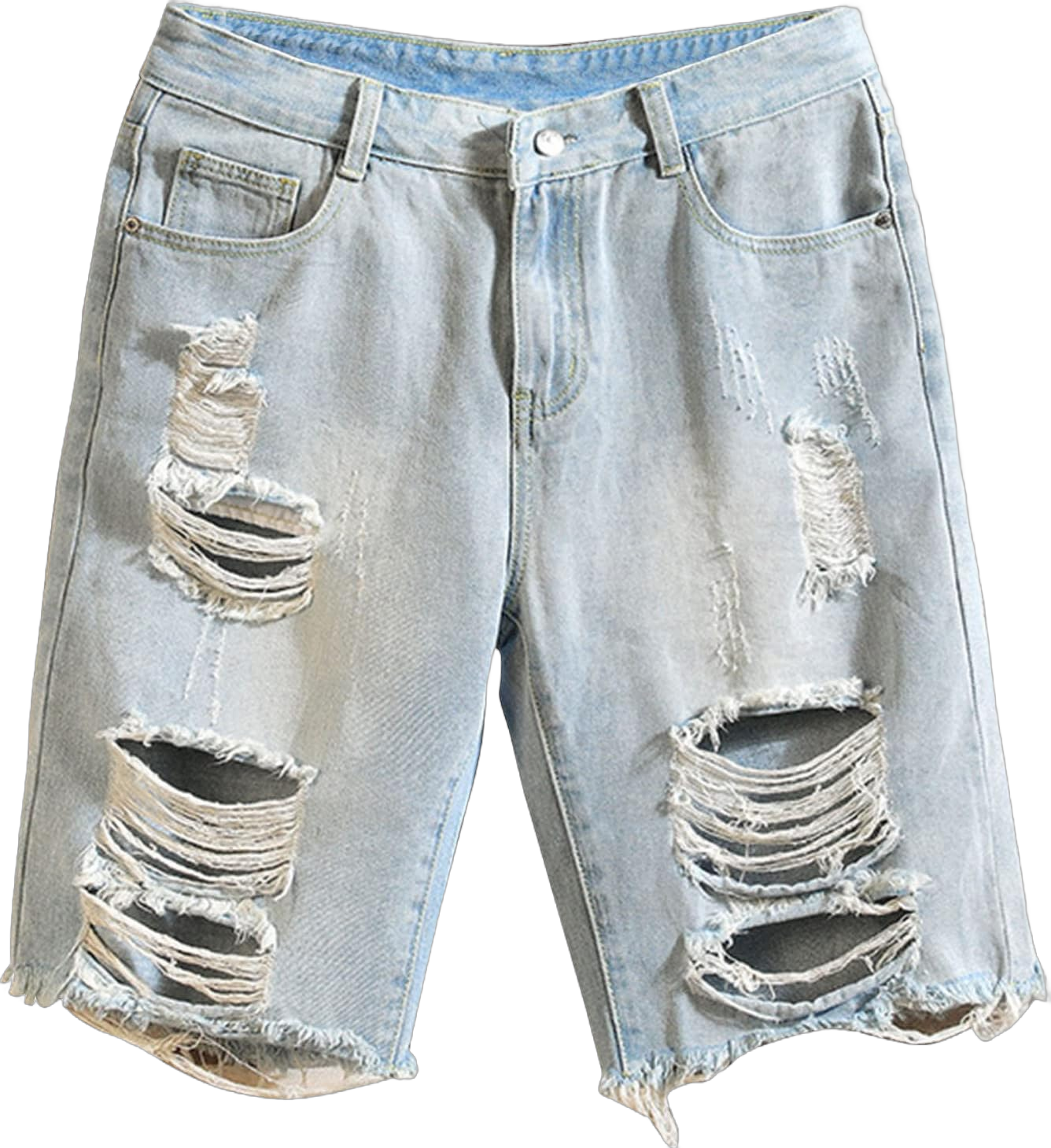 DGHM-JLMY Men's Ripped Straight Loose Casual Jeans Short Raw Trim Fashion Washed Short Jeans Regular Distressed Denim Shorts Light Blue 4X-Large