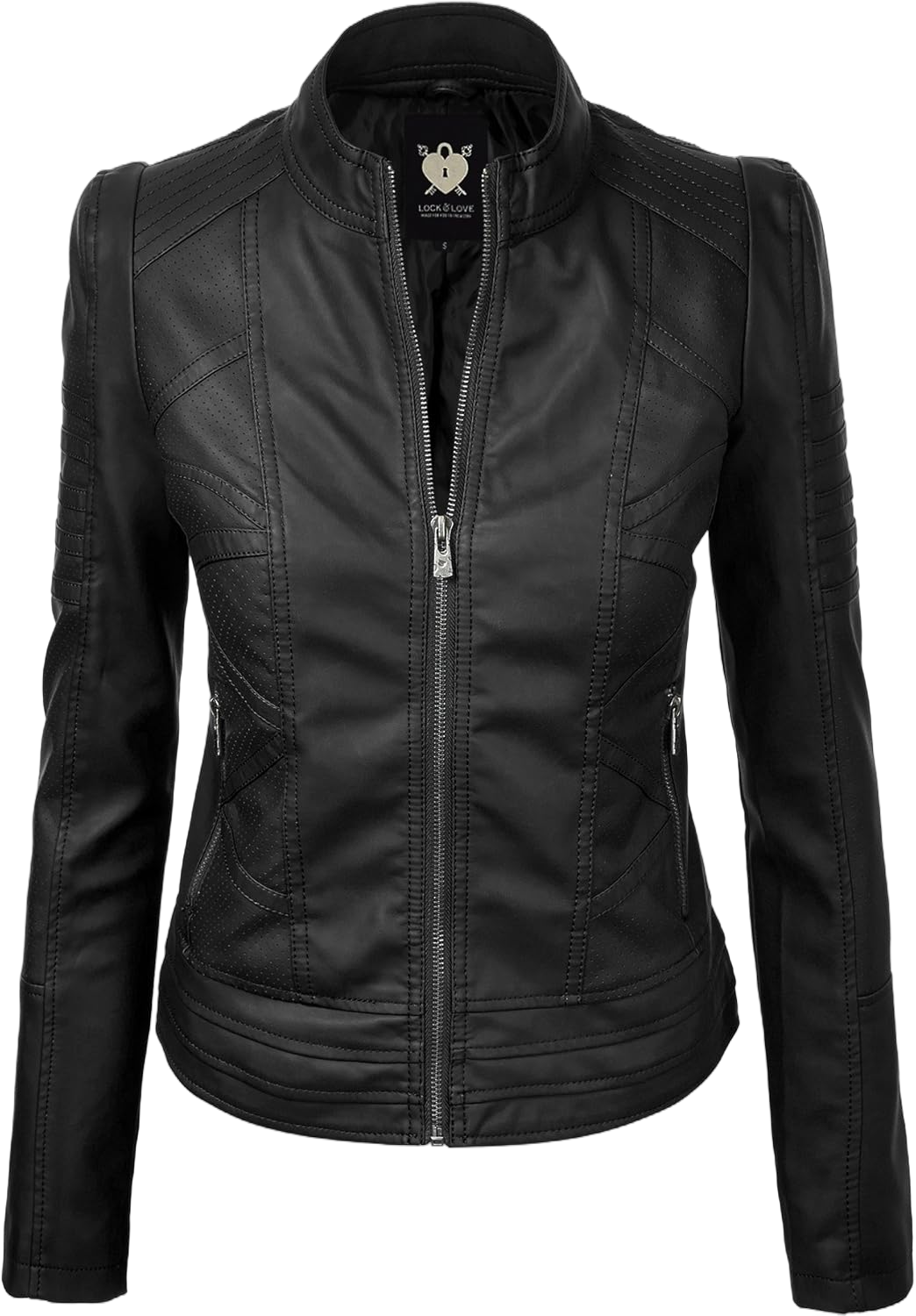 Lock and Love LL WJC746 Womens Vegan Leather Motorcycle Jacket M BLACK