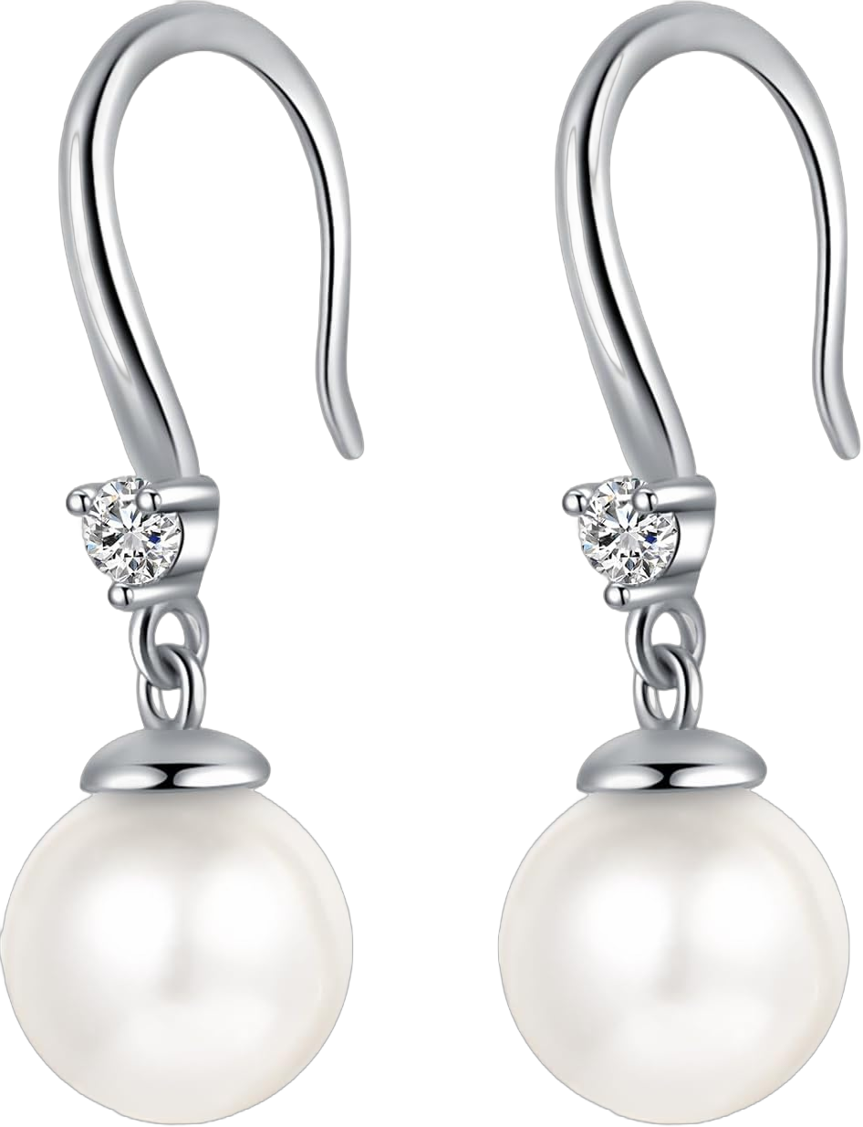 Pearl Drop Earrings for Women, Handpicked Freshwater Pearl Dangling Earrings with Cubic Zirconia Diamond, Hanging Bridal Earrings for Wedding