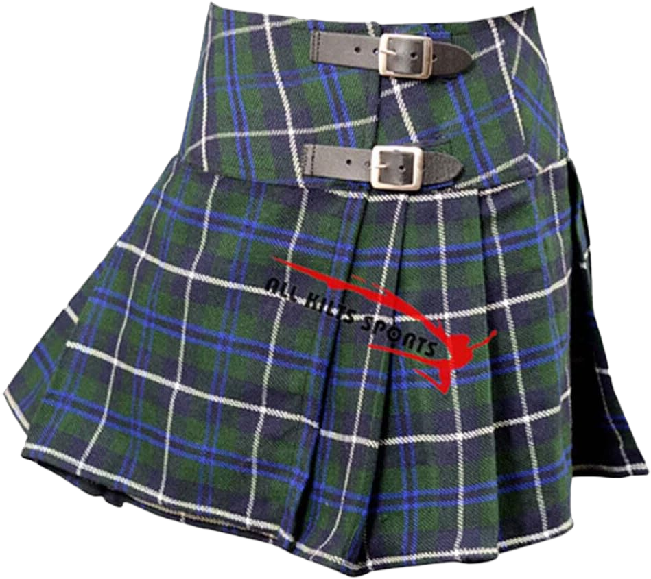 Womens Tartan Pleated Billie Kilt Skirt Leather Buckled Straps 36 Inches Blue Douglas