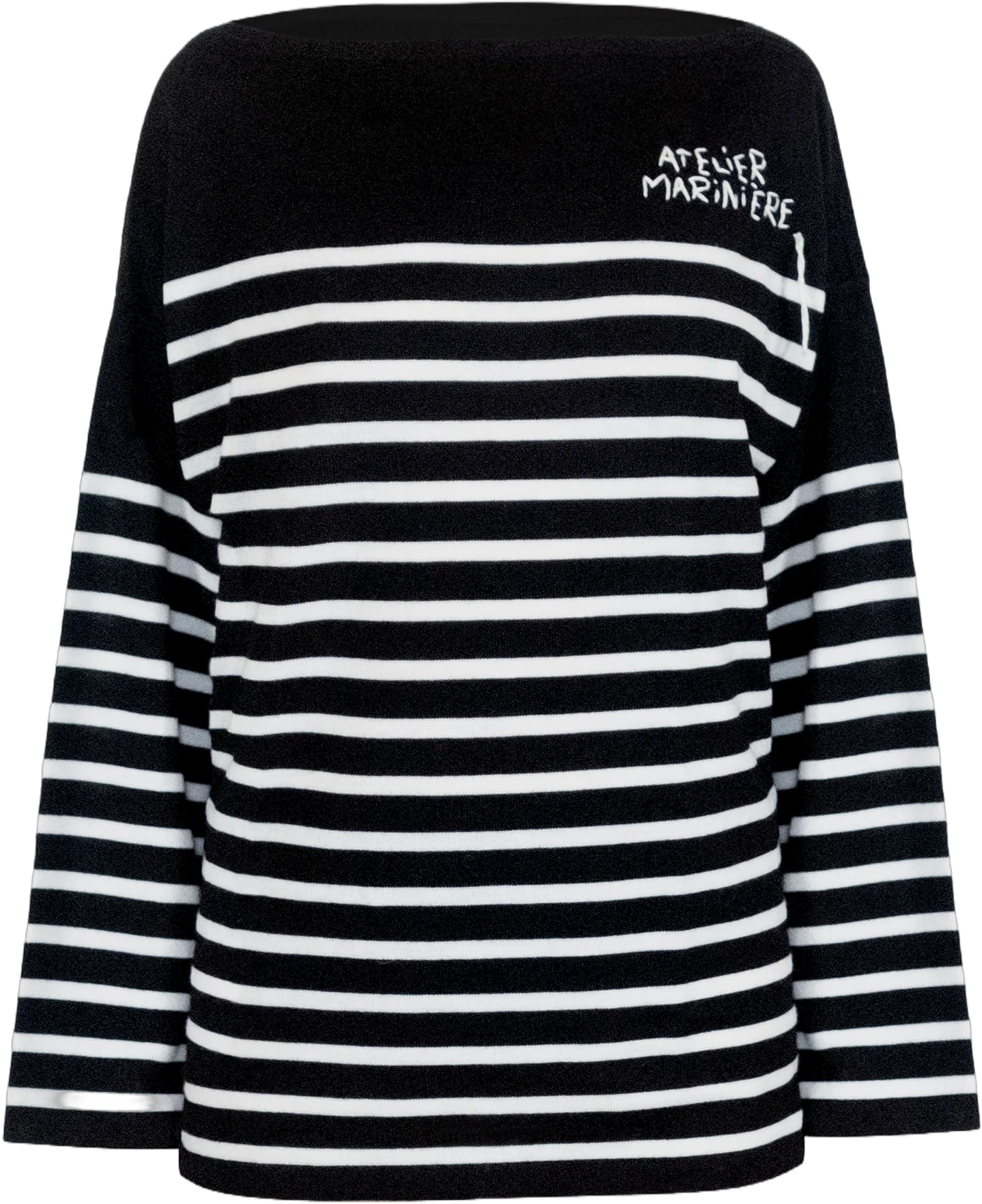 Women's Striped Breton Shirt - 100% Merino Wool - Boat Neck - Black / White Stripes