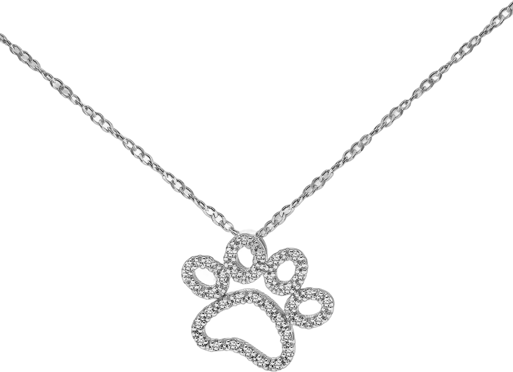 Diamond Dog Cat Paw Print Necklace for Women in 925 Sterling Silver 1/10ct (I-J, I3), 18 inch, by Keepsake