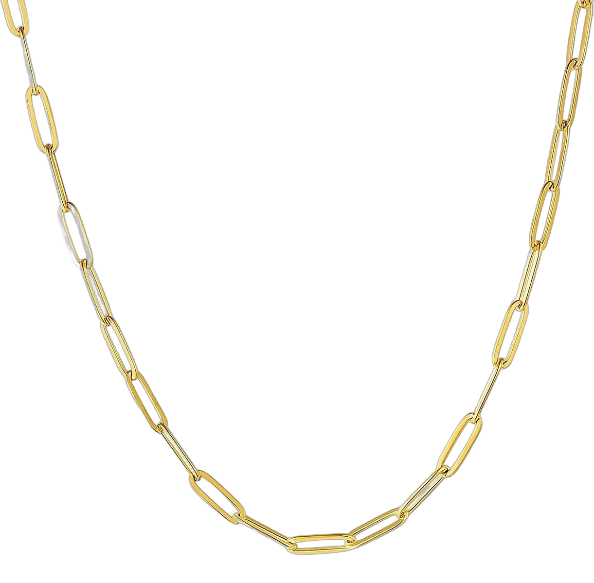 Tarnish Free 18K Gold Plated Paperclip Rope Chain Necklace 3.0MM Gold Necklace, Chain Link Necklace for Men Women Unisex Multiple Length Size for Choice 16in Paperclip Chain