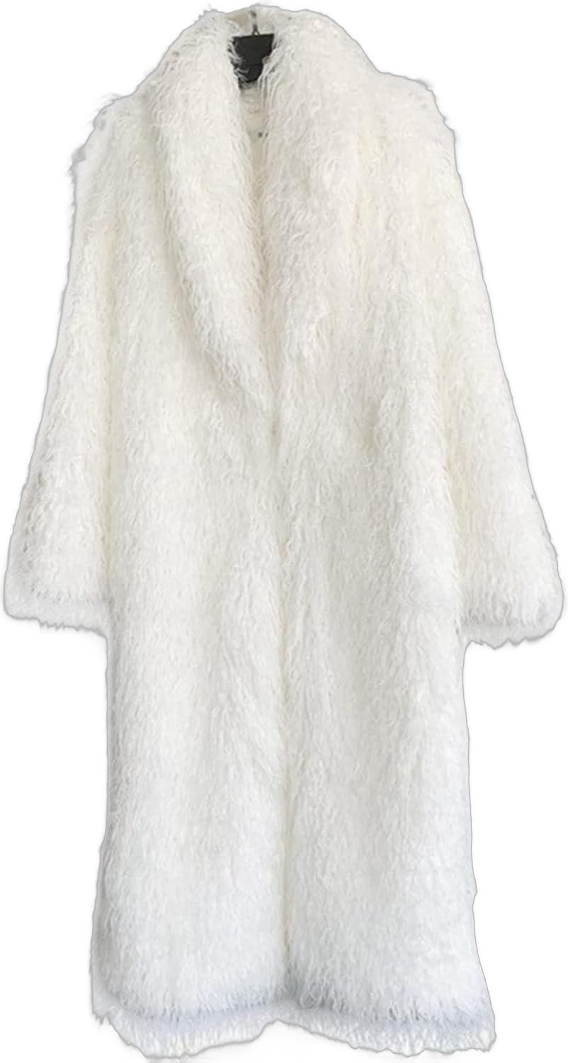 Women's Fluffy Faux Fur Long Overcoat Winter Spring Warm Outwear Parka Coat X-Large White