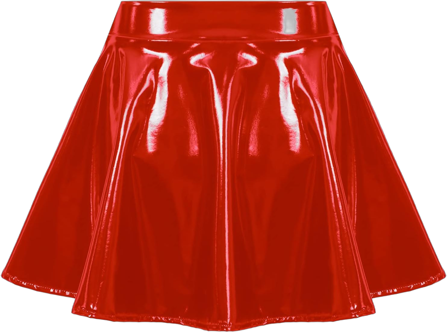 Freebily Women's Glossy PVC Leather Flared Skirt Shiny Glitter Holographic Zipper A-Line Mini Skirts 4X-Large Red