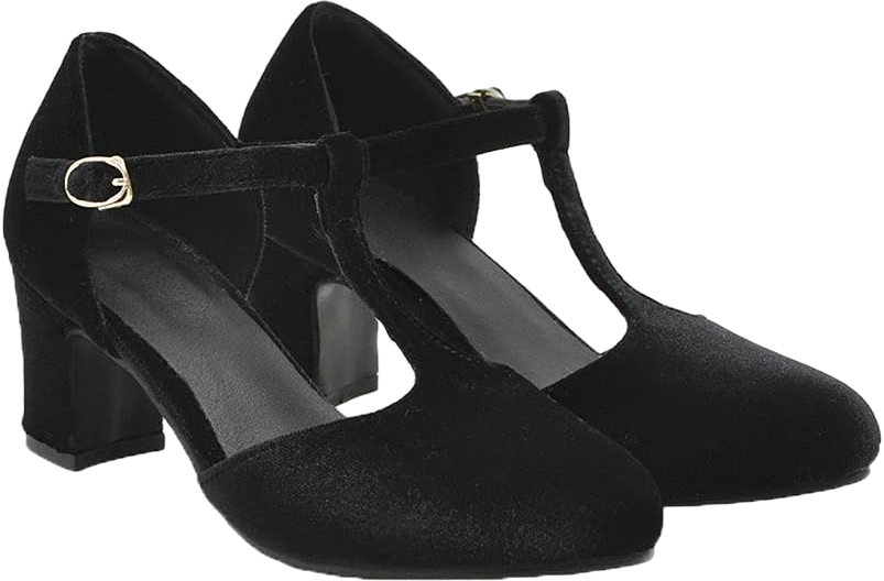 Shinelly Women Retro T-Strap Pumps Classic Round Toe Chunky Block Heel Mary Jane 10 Black