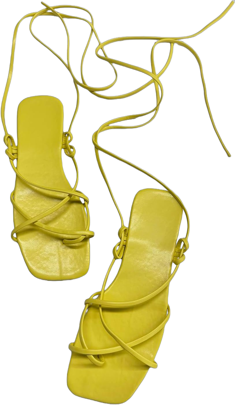 GORGLITTER Women's Lace Up Strappy Toe Ring Flat Sandals Tie up Leather Sandals 6.5 Yellow