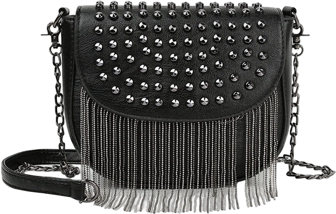 Women's Small Studs Crossbody Handbag Fashion Shell Shape Shoulder Messenger Bag (Black-2)