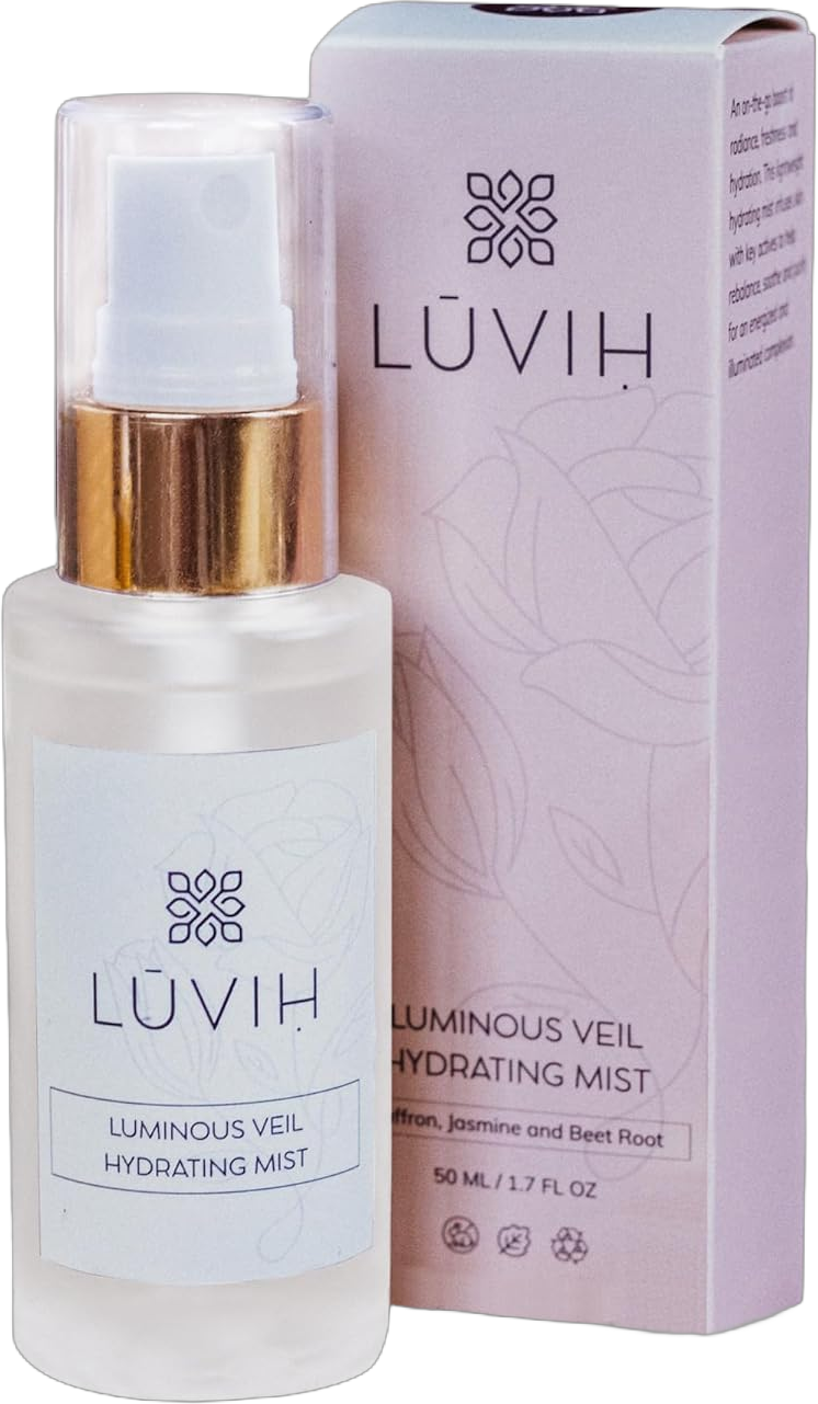 LUVIH Luminous Veil Hydrating Facial Mist for Women & Men - Rosewater Face Mist Enriched with Saffron, Pure Jasmine, Neroli & More - Face Skincare That Uplifts, Hydrates & Soothes, 50 mL