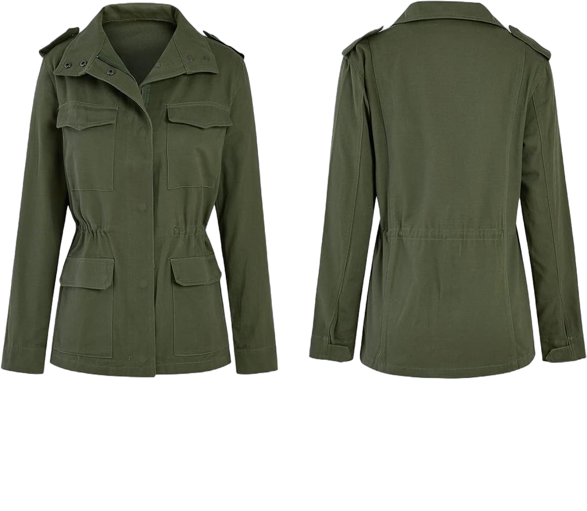 Pepochic Womens Military Jacket Zip Up Snap Buttons Lightweight Utility Anorak Field Safari Coat Outwear Army Green Medium