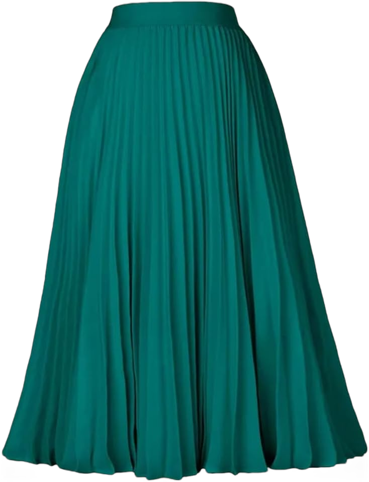 Women's Pleated A-Line Skirt High Elastic Waist Solid Color Chiffon Skirt 2024 Fashion Skirt Small Dark Teal