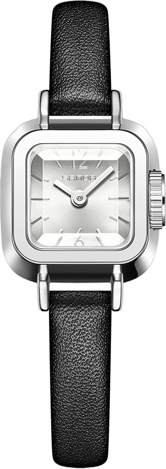 findtime Ladies Watch Square Vintage Designer Watches for Women Classic Elegant Wristwatch for Small Wrists Black Leather Band, FTSHLSAP11D17MLBlackSil