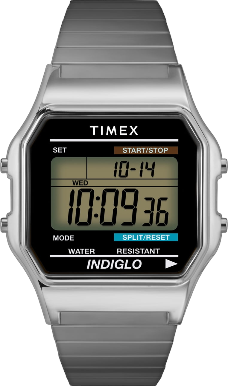 Timex Men's Classic Digital Watch, Silver-Tone Stainless Steel Expansion Band