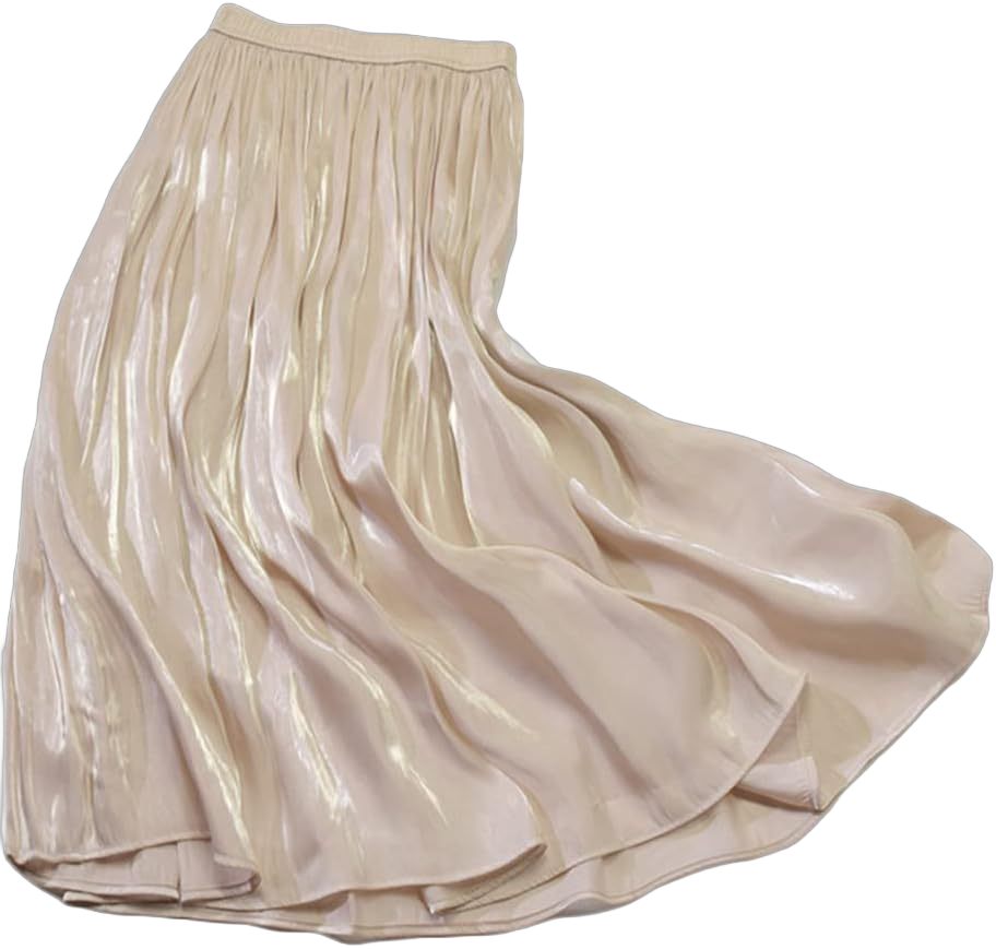 CHARTOU Womens Silky Lustrous Elastic Waist Pleated Accordion Midi Long Skirts One Size Beige