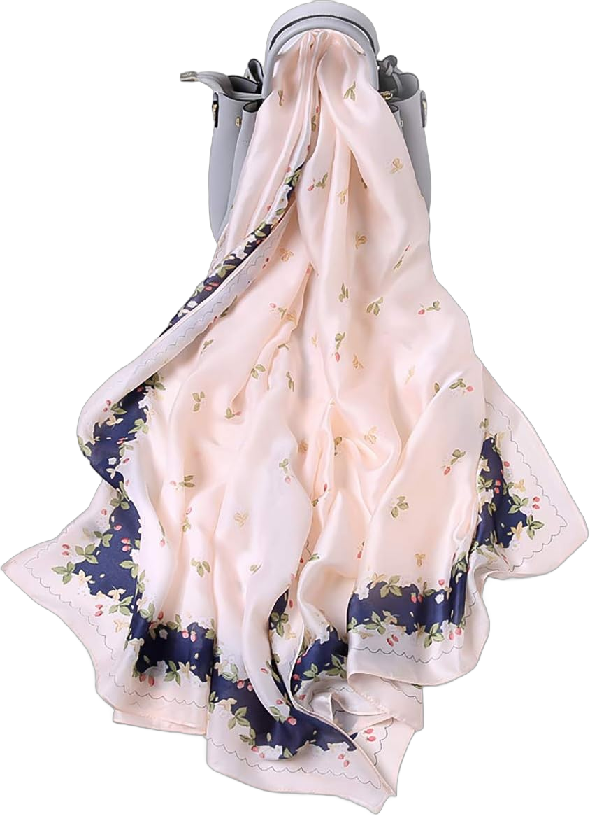 Women's Silk Scarves Floral Printed Flower Long Shawl Soft Wrap Sunscreen Cape Sweet And Elegant Style All Season Light Pink Floral