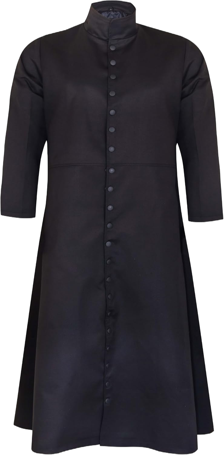 Neo Matrix Heavy Duty Cotton Keanu Reeves Long Ruffle Black Gothic Cosplay Trench Coat | Trench Coat Men | Long Coat Large Black