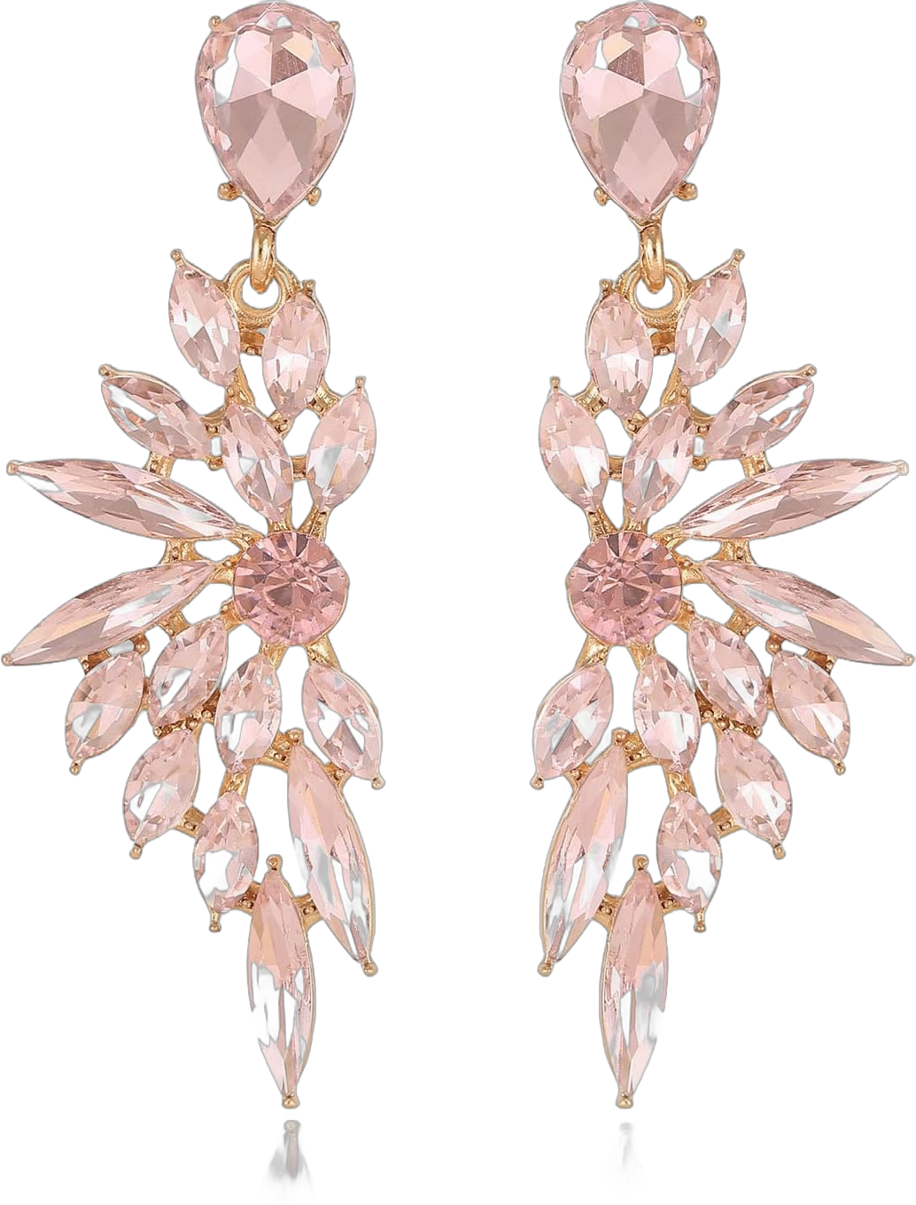 Rhinestone Statement Earrings Cluster Crystal Drop Dangle Earrings Teardrop Chandelier Earring Dangling Prom Wedding Bridal Earrings for Women Light Pink