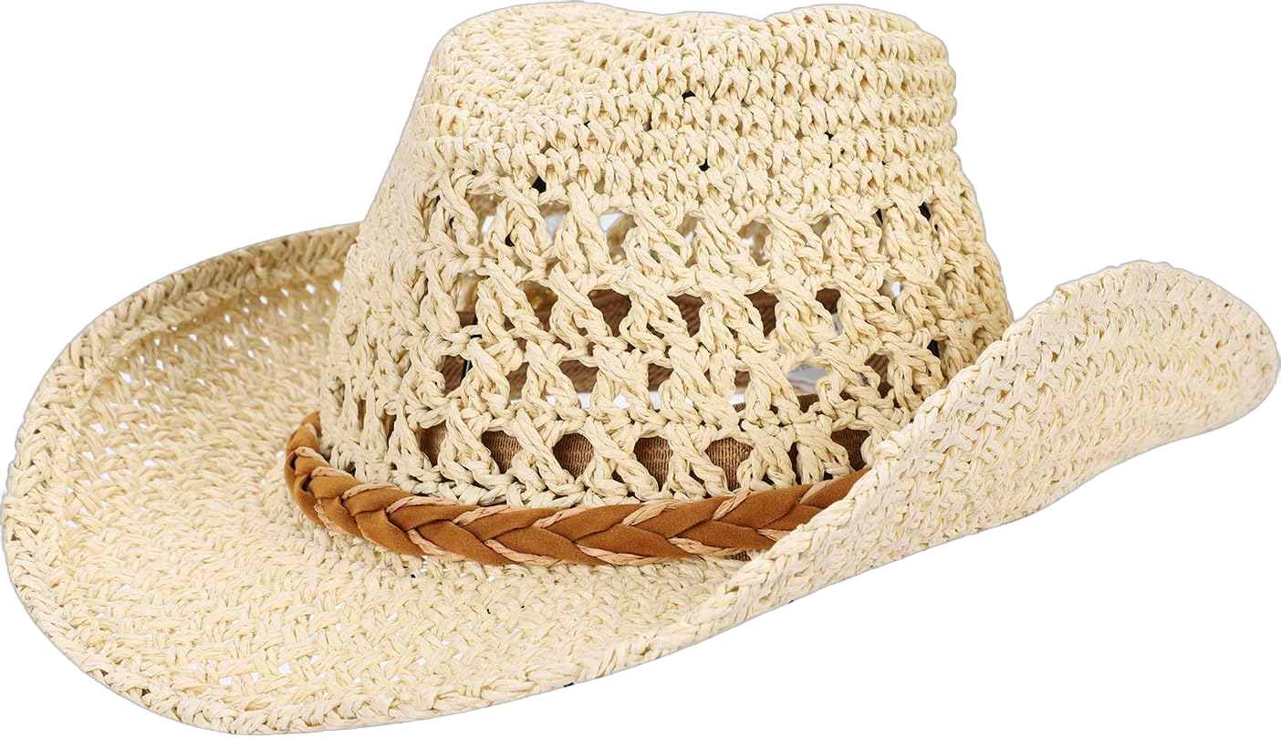 Straw Cowboy Hat Wide Brim Sun Hat Cowgirl Summer Panama Hat with Chin Strap Men Women Sombrero Travel Outdoor Family Hat One Size Beige