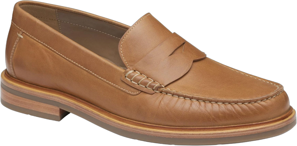 Johnston & Murphy Men's Lyles Leather Penny Loafer Dress Casual Slip On Shoe, Tan Full Grain, Size 9.5