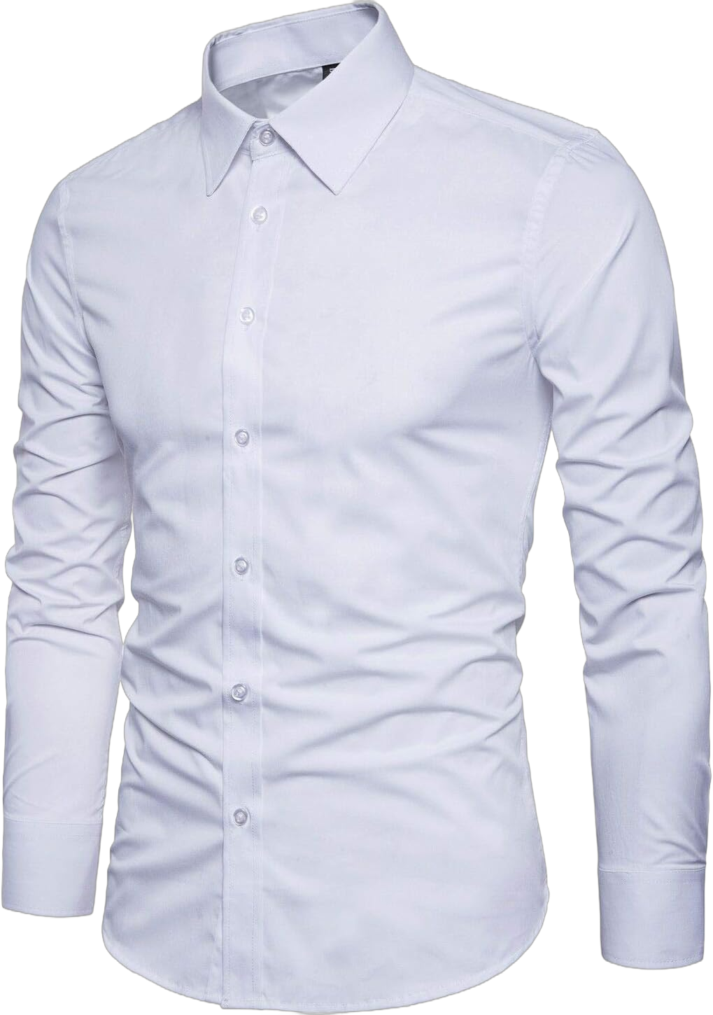 LOCALMODE Men's Slim Fit Cotton Business Shirt Solid Long Sleeve Button Down Dress Shirts X-Small White