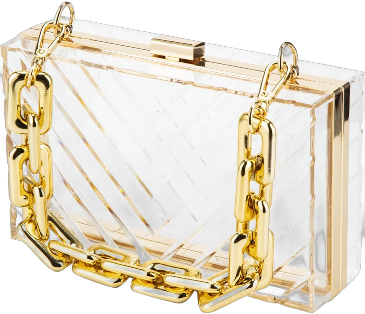 Acrylic Box Purse Clear Purses Crossbody for Women Evening Bag Transparent V Pattern Clear Handbag Bride Clutch Purse