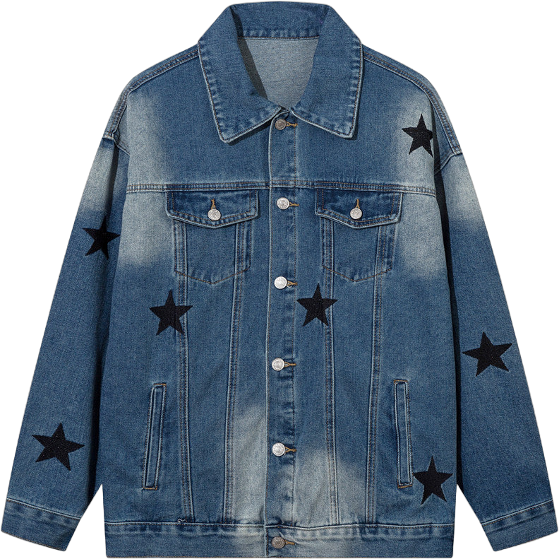 Men Denim Jacket XINGX Embroidered Spray Denim Jacket Men and Women Couple Jacket Spring and Autumn