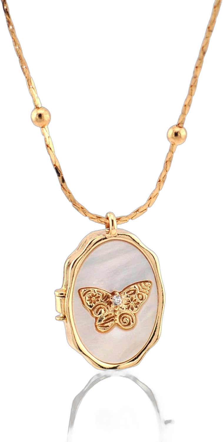 Dainty Gold Necklace for Women 14k Gold Butterfly Shell locket Charm Necklace Women Teen Girls Gifts 17.7" chain with 2" extender