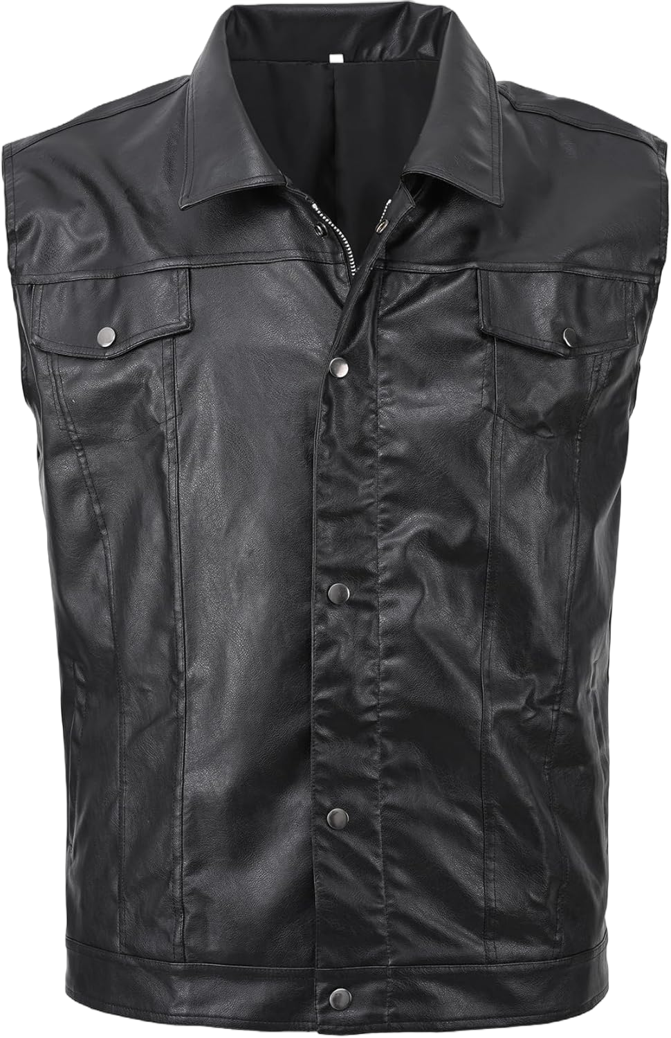 Men's Zipper PU Faux Leather Sleeveless Waistcoat Motorcycle Biker Vest Jacket XX-Large Black