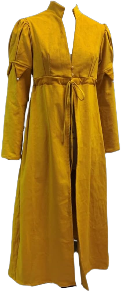 MYAYD Women's Regency Long Coat Corduroy Long sleeves Trench coat Jacket for Retro Medieval Place Ball Tea Party Halloween Yellow