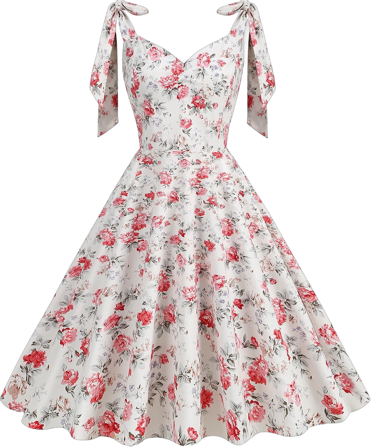 1950s Dresses for Women Vintage Tie Shoulder Dress Floral Print Swing A Line Midi Summer Dress Cocktail Party Prom Gown