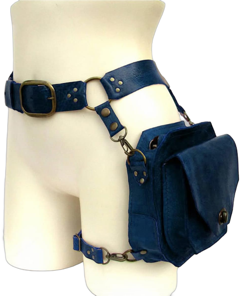 Unisex Medieval Leather Rivet Drop Leg Bag, Steampunk Retro Rock Waist Belt Bag Crossbody Waist Bags Phone Pouch, Cosplay Costume, Gift,Blue