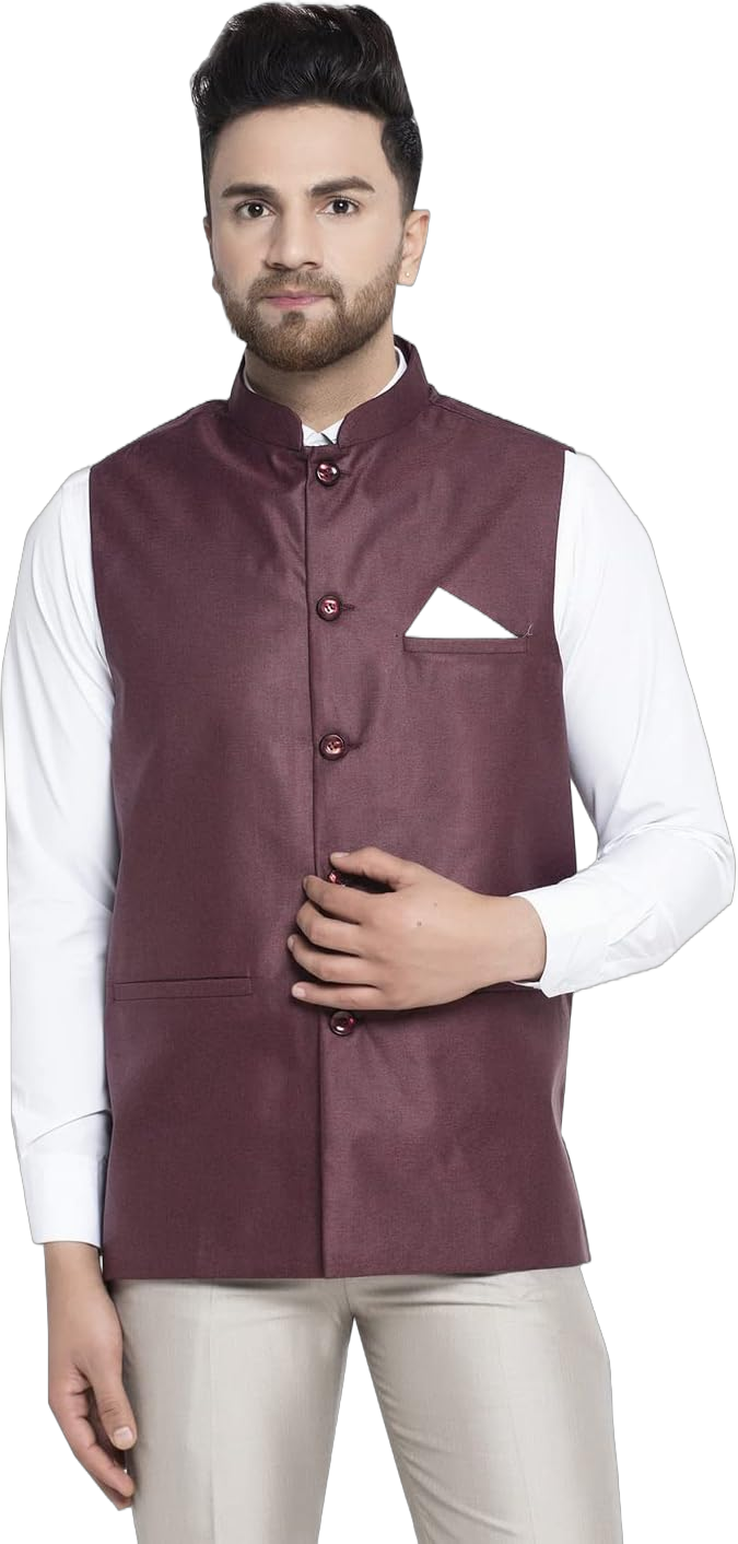 Maple Clothing Men's Cotton Nehru Jacket Indian Traditional Vest Waistcoat Small Maroon