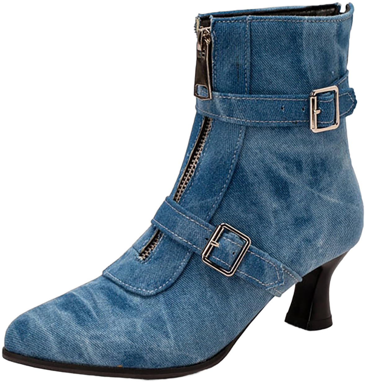 Women's Kitten Heel Ankle Booties,Fashion Metal Buckle Pointed Toe Zippers High Heel Booties Fur Lining Autumn Winter Dress Working Party Western Cowboy Short Boots 13 Blue