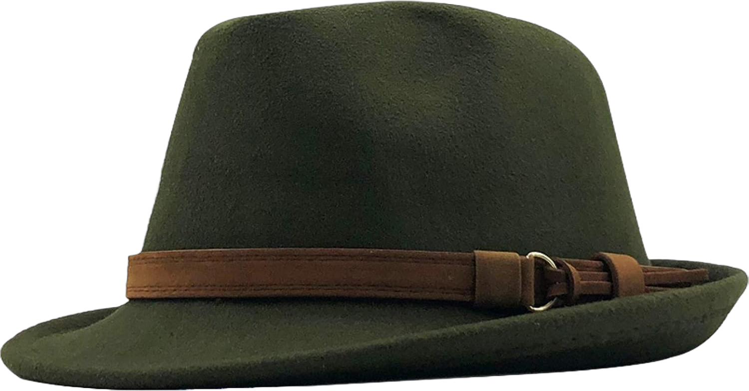 ASO-SLING Wool Women Men Fedora Hat for Winter Autumn Elegant Lady Gangster Trilby Hat Felt Homburg Church Jazz Hat One Size Army Green