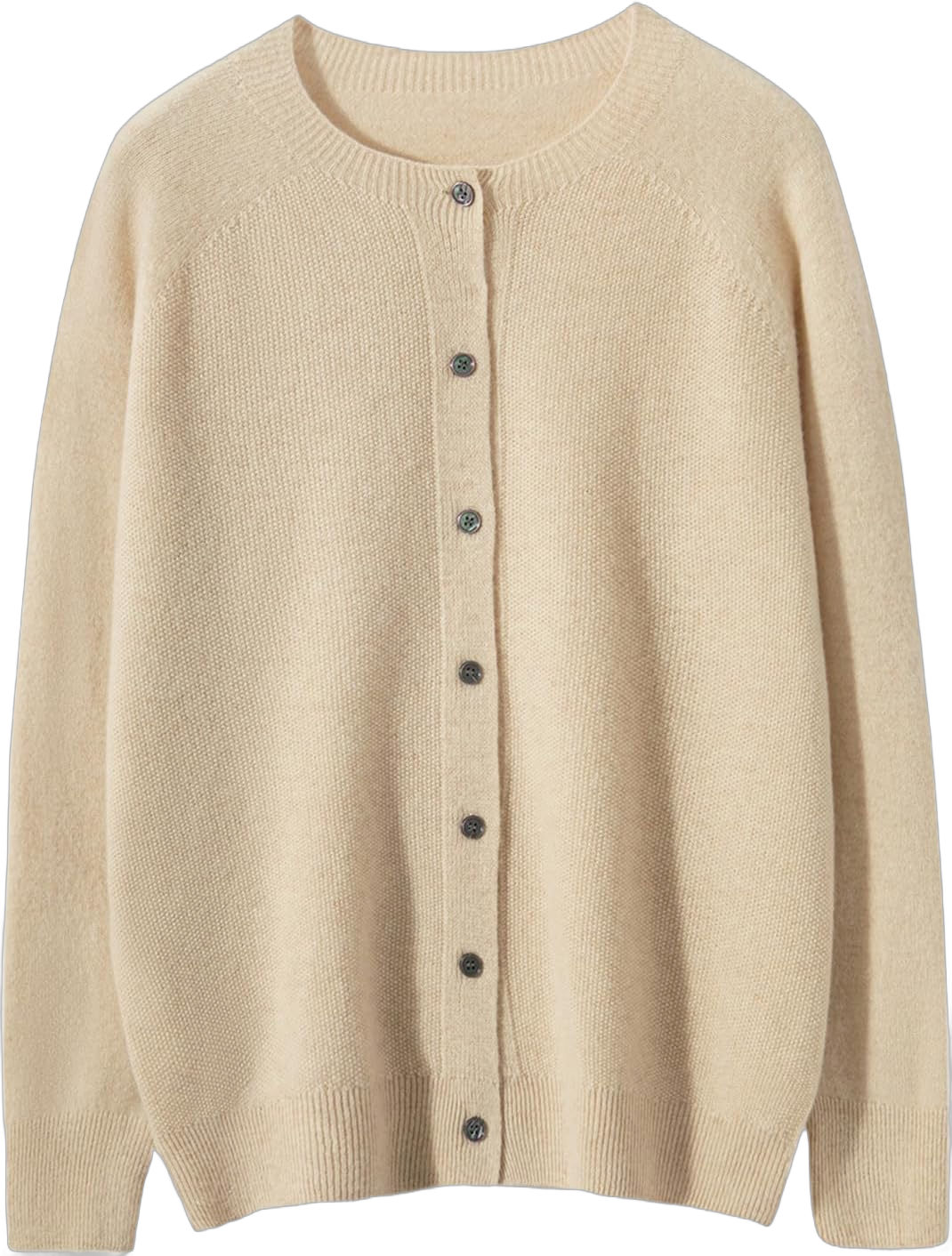 Women’s 100% Merino Wool Cardigan Sweater Crew Neck Long Sleeve Knit Casual Button Down Lightweight Tops Outwear Large Beige