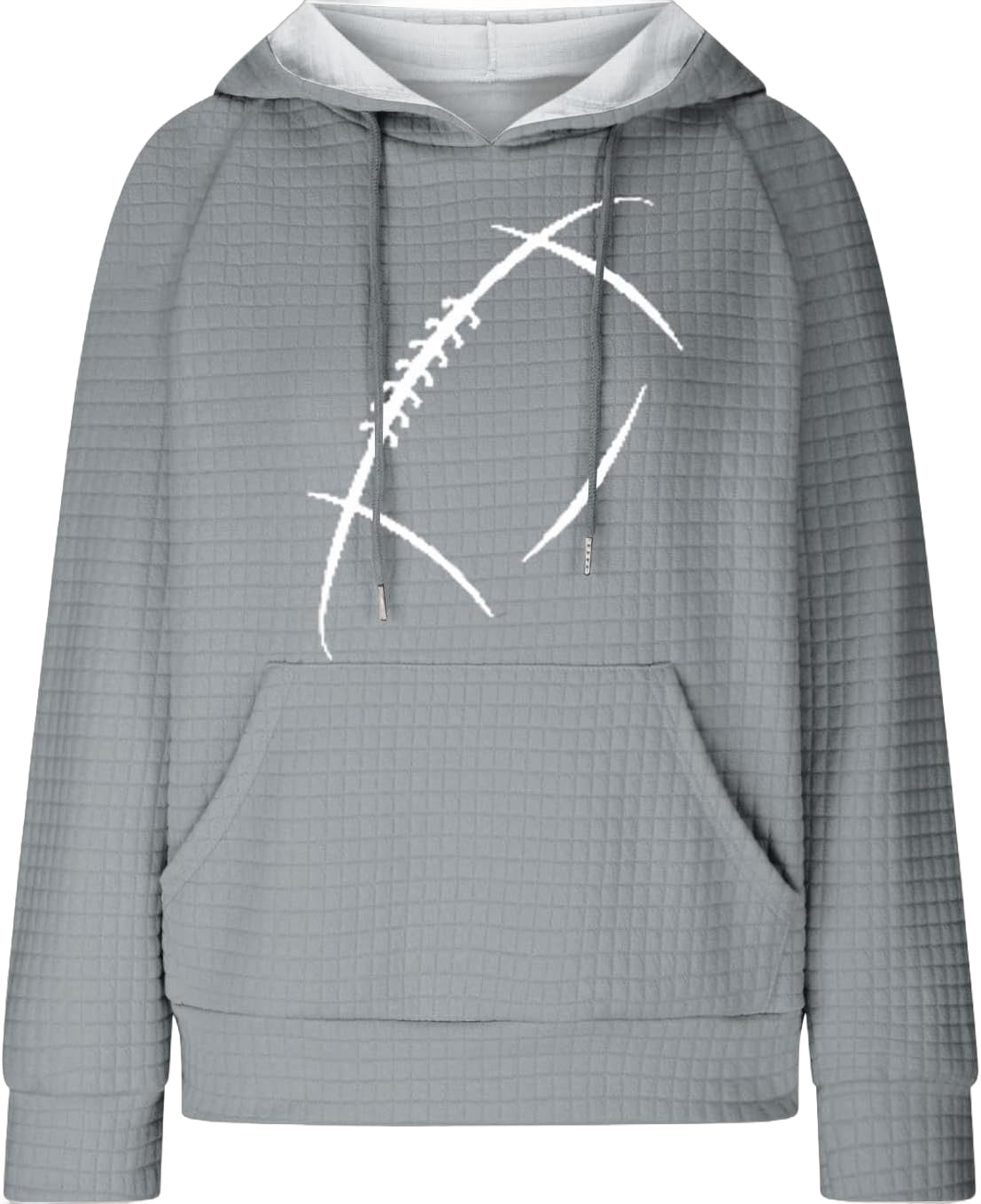 Football Graphic Print Hooded Sweatshirts for Women Casual Football Game Day Waffle Knit Drawstring Pullover Hoodies Gray Large