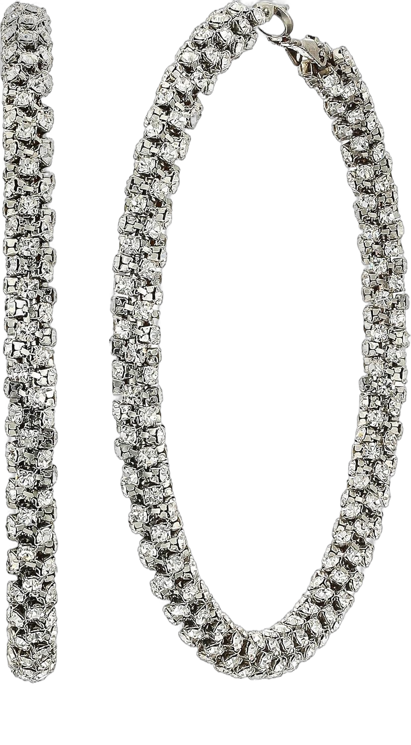 GUESS Women's Silver-Tone Pave Crystal Glass Stone Hoop Earrings