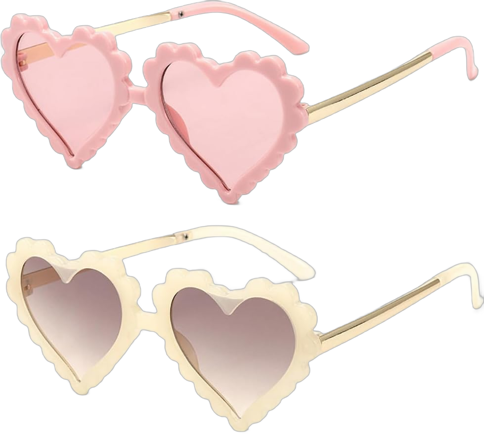 FBHLZ Kids Heart Shaped Sunglasses for Girls Boy Cute Glasses UV 400 Protection Outdoor Beach Children Pink+champagne