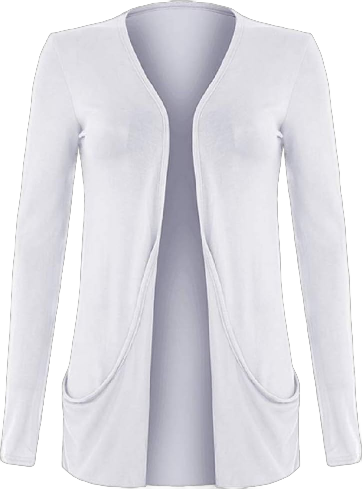 OgLuxe Women's Drop Pocket Long Sleeve Casual Lightweight Boyfriend Open Style Cardigan Regular Plus Size White 16-18